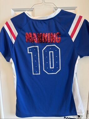 New York Giants Blue 'Manning 10' Sequin Back Sports Jersey